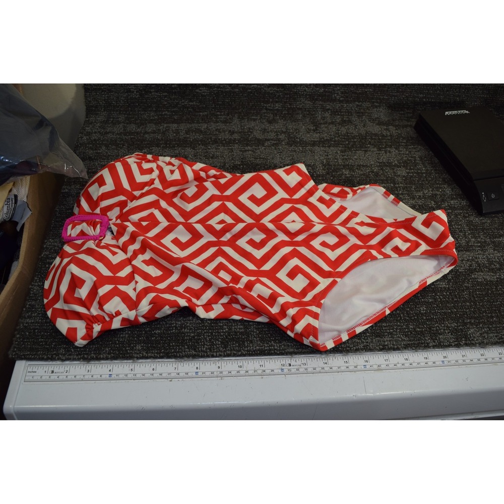 Boden Red Geometric Taormina Bandeau Strapless Swimsuit US 6